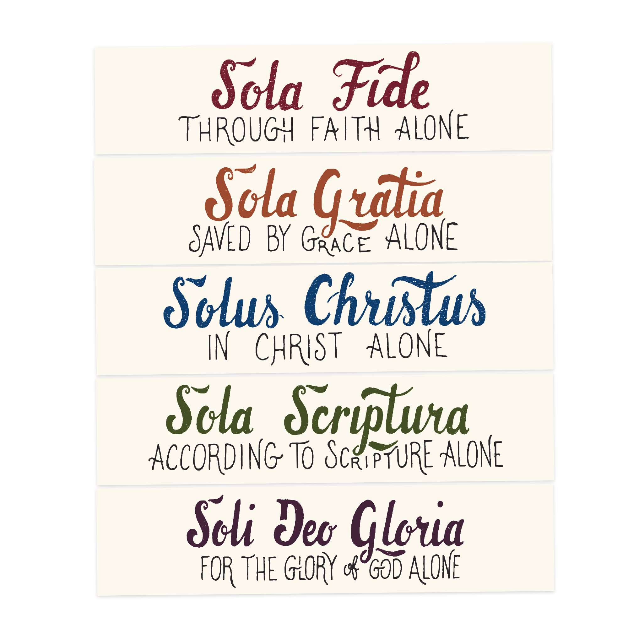 Five Solas Hand Lettered Bookmark Set